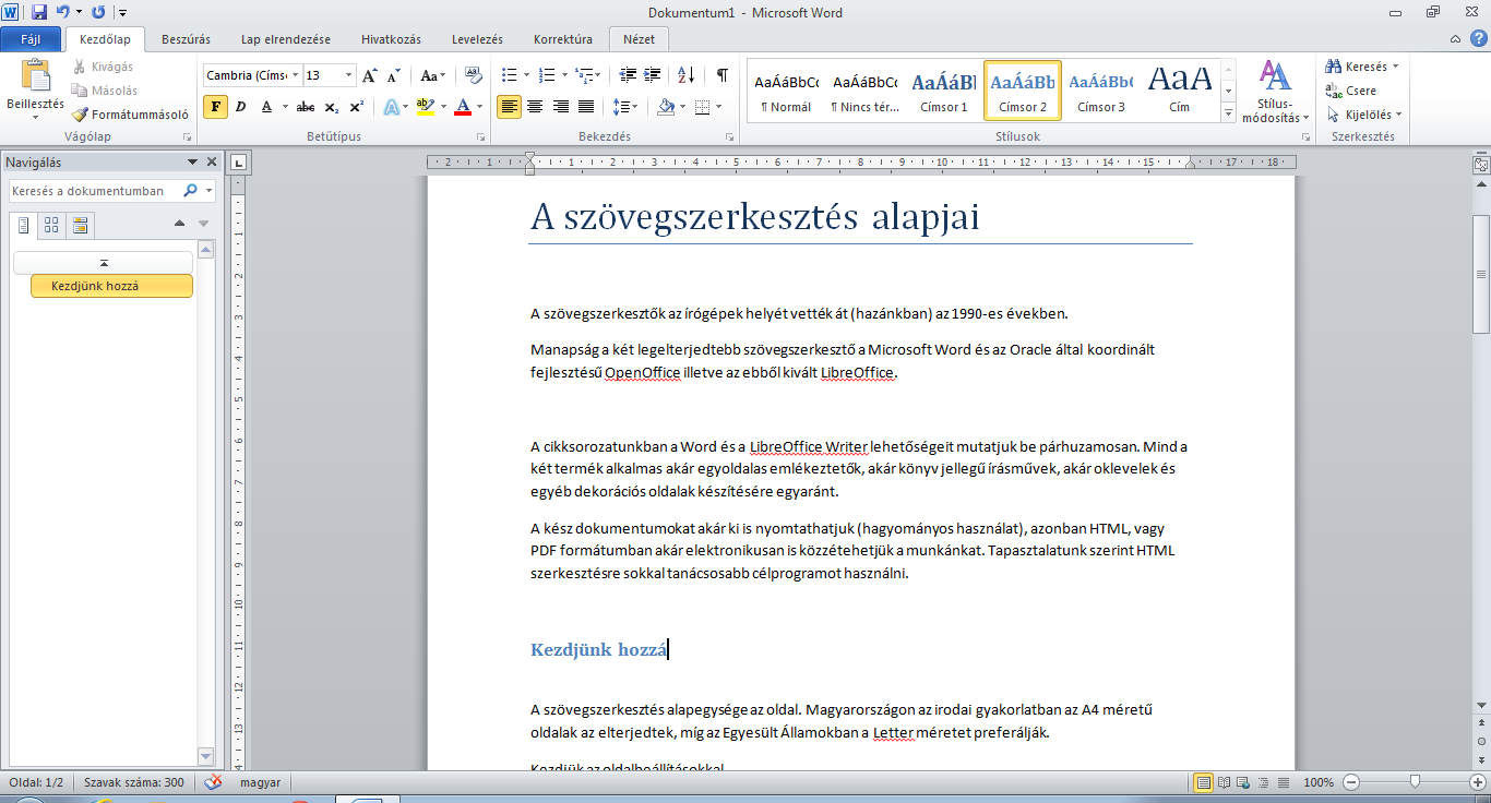 Egy minta dokumentum Microsoft Wordben