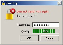 A PGP kulcsok védelmére írjunk be egy jelszót