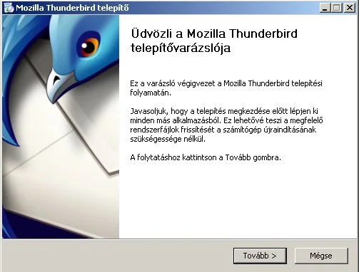 A Thunderbird telepítő üdvözlő képernyője
