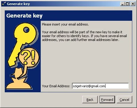A kulcskezelő az e-mailcímet kérdezi