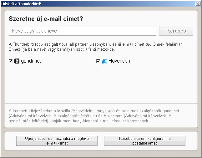 az e-mail fiók beállítása Thunderbird levelező programban