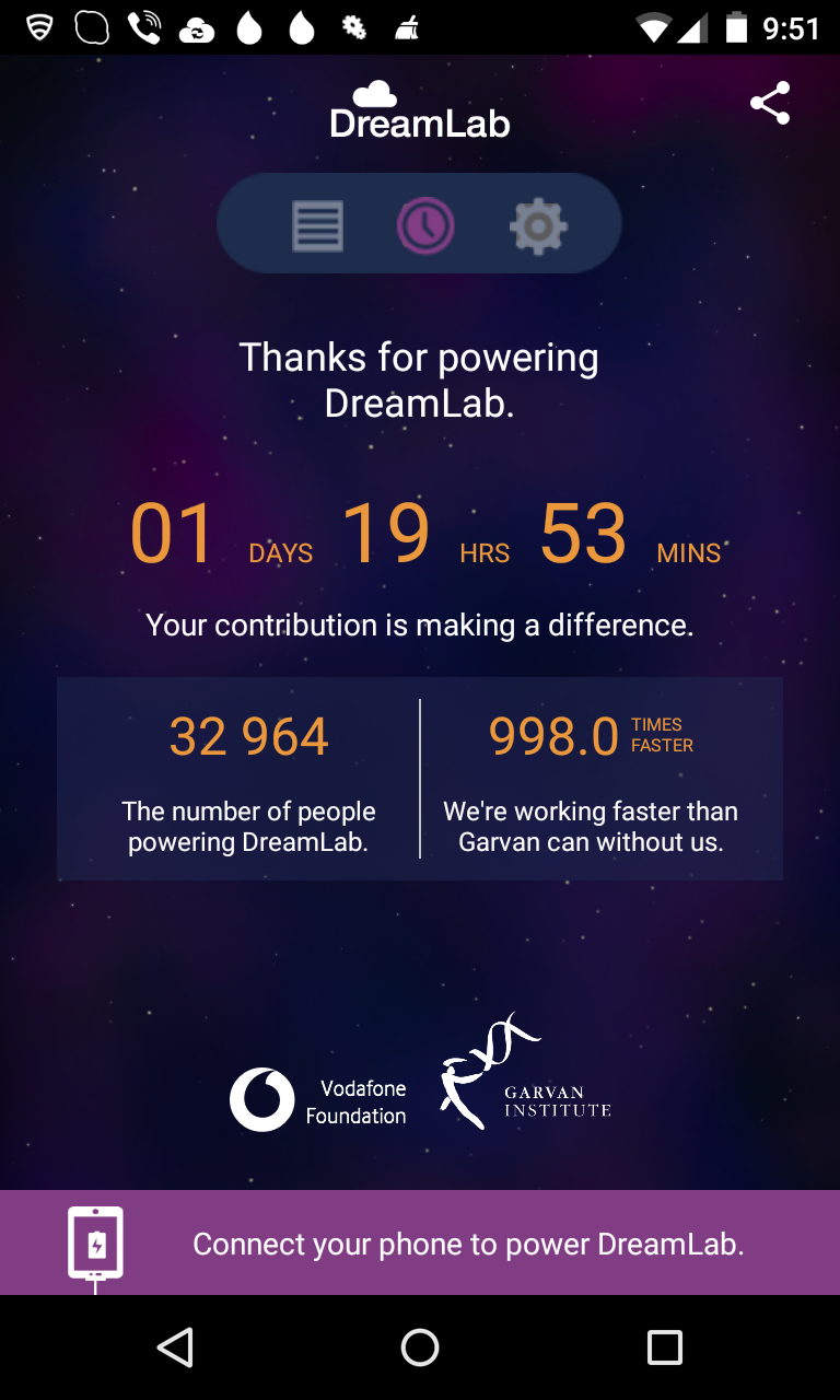 A DreamLab önkéntes projekt képernyője